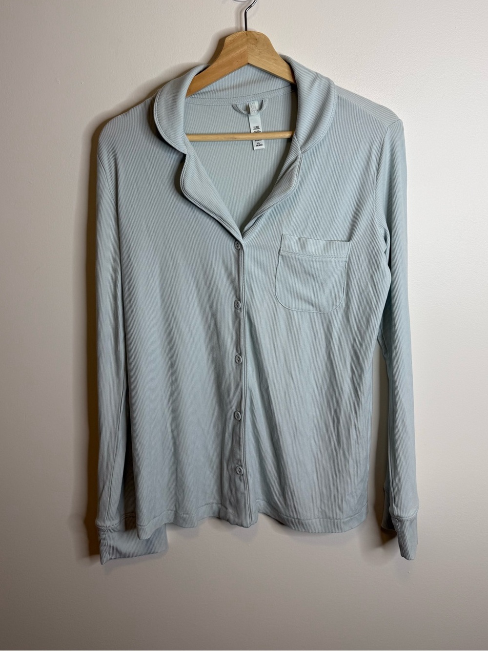 SKIMS Soft Ribbed Pajama top blue button down size xs